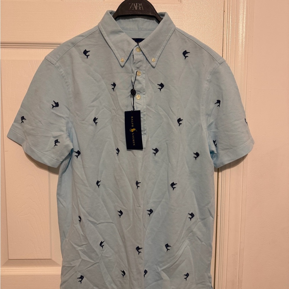 Ralph Lauren Polo Sky Blue Men's Shirt with Bird Pattern Size M